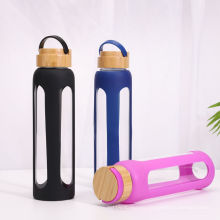 Clear Borosilicate Glass and Bamboo Lid Water Bottle with Silicone Sleeve